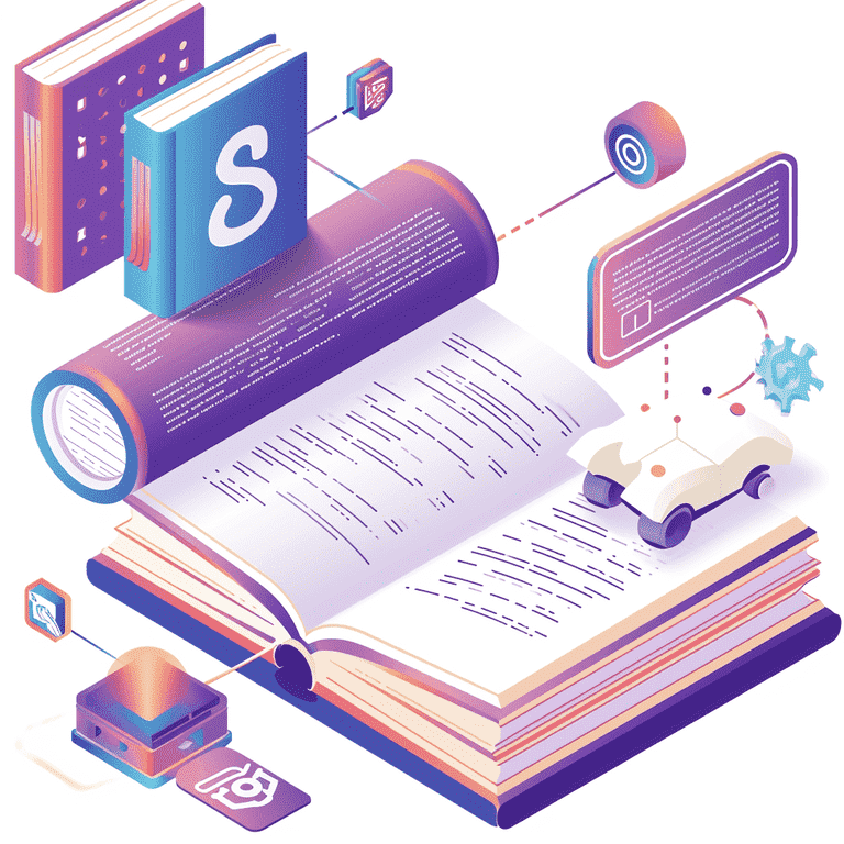 Open book displaying a glossary of essential SEO and AI terms, each accompanied by a descriptive icon.