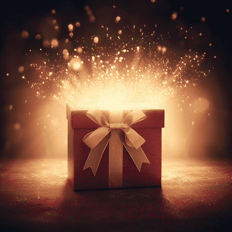 Partially opened gift box with golden light, representing a special and exclusive offer