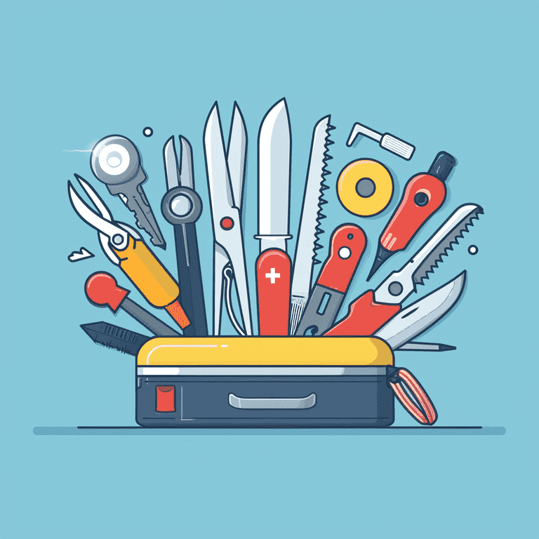 Illustration of a Swiss Army Knife with its tools transformed into various ChatGPT marketing plugin icons.
