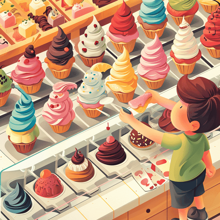 Creative depiction of a person choosing from a variety of ChatGPT tool 'flavors' in an ice cream parlor setting.