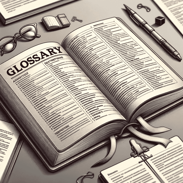 Glossary book with highlighted terms
