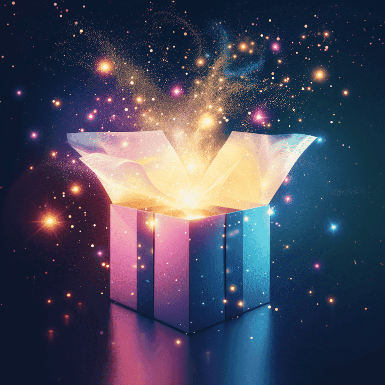 Open gift box with a glowing surprise, representing a special offer.