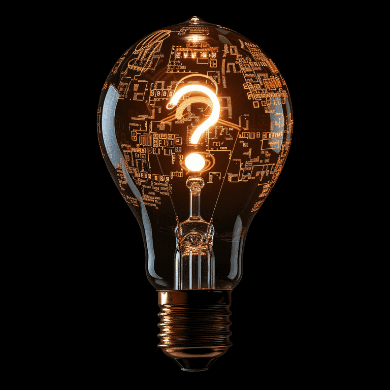 Digital lightbulb illuminating FAQs on AI and blogging