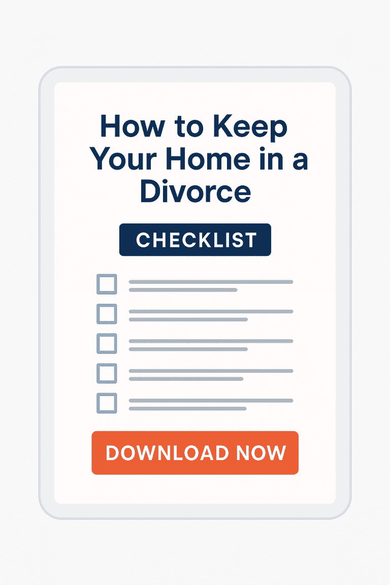 Downloadable checklist titled ‘How to Keep Your Home in a Divorce’ with download button