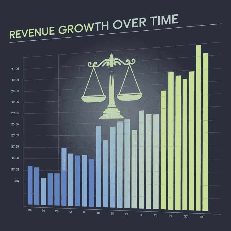 A digital bar chart showing revenue growth over time, symbolizing how SEO increased revenue for The Rosenblum Allen Law Firm.