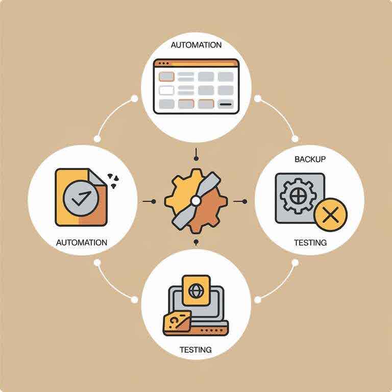 A diagram showing a streamlined site migration process with automation, backup, and testing steps to optimize efficiency.