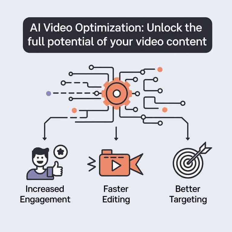 Infographic showcasing the benefits of AI video optimization, including engagement and faster editing.