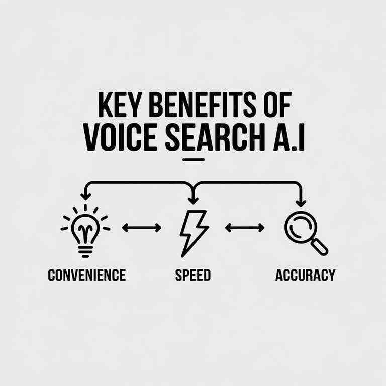 Infographic showcasing the benefits of voice search AI, including convenience, speed, and accuracy.