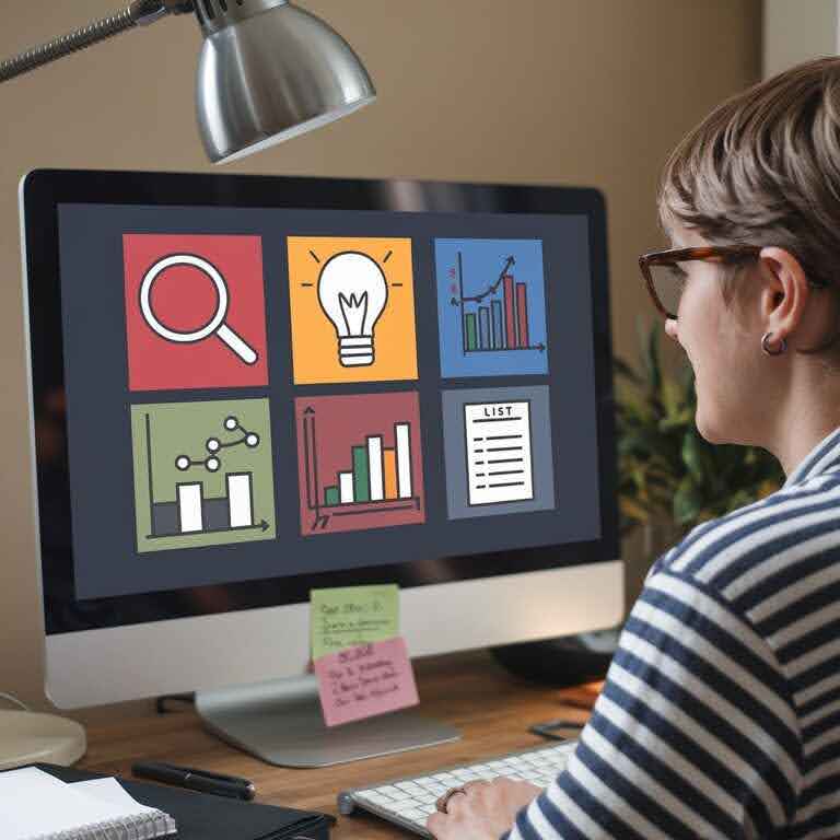 Person evaluating different SEO audit tool options displayed on a computer screen with various tool icons.