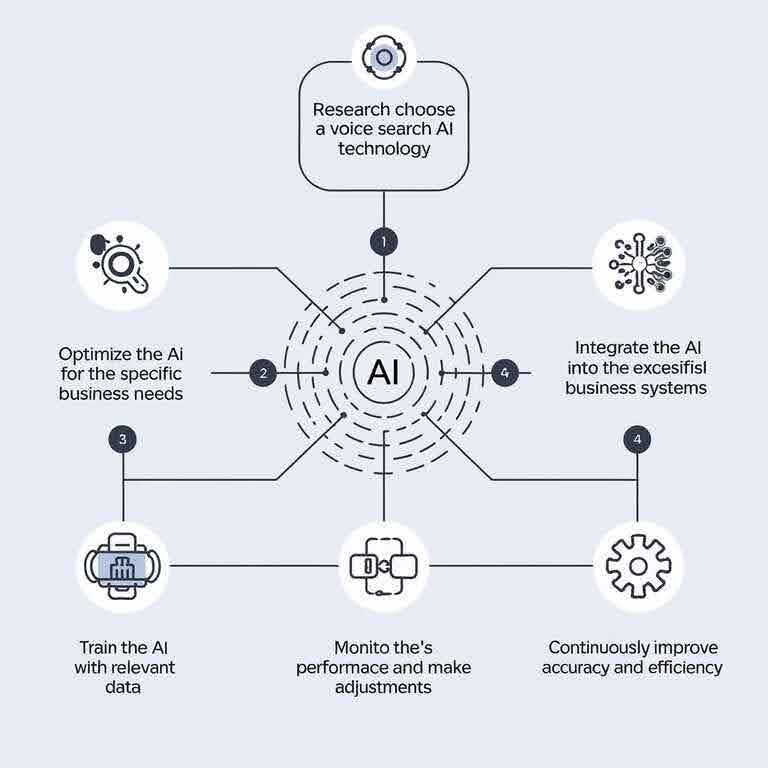 Flowchart showing the steps for implementing voice search AI in a business.