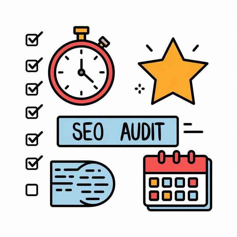 Checklist of best practices for maximizing SEO audit impact, featuring icons for monitoring, prioritizing issues, and regular updates