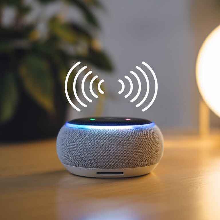 Smart speaker receiving and processing a voice command.