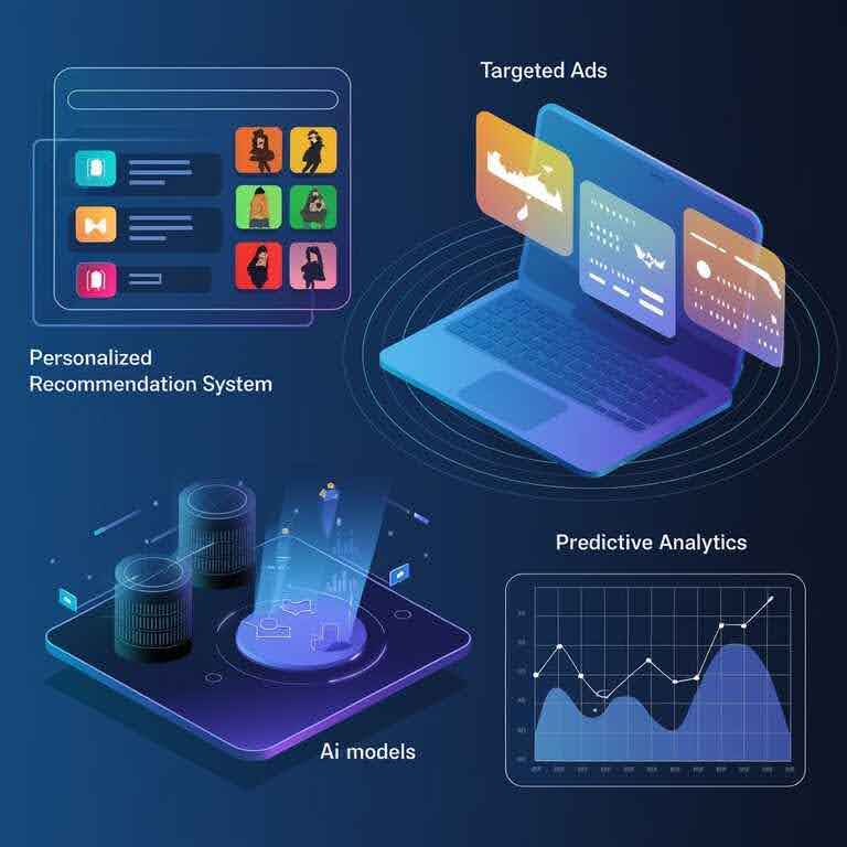 AI applications in user behavior analysis for personalized recommendations, ads, and predictions.