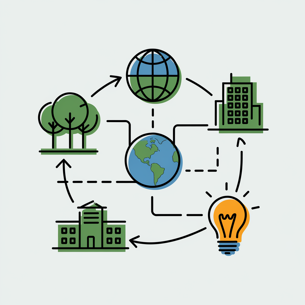 Illustration of AI, event planning, SEO, and analytics icons interconnected