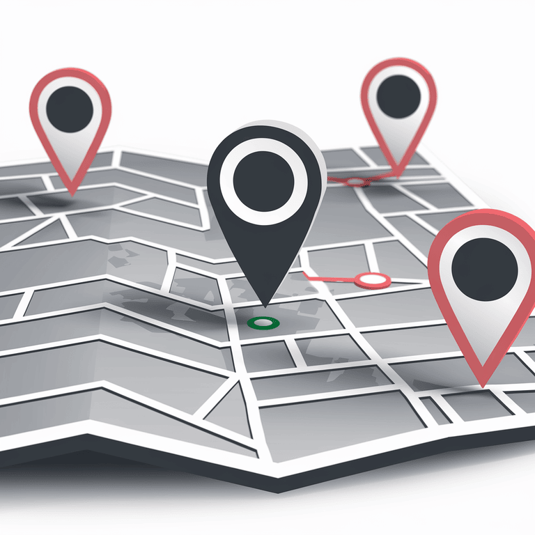 Map pin markers representing business locations in a local SEO context.