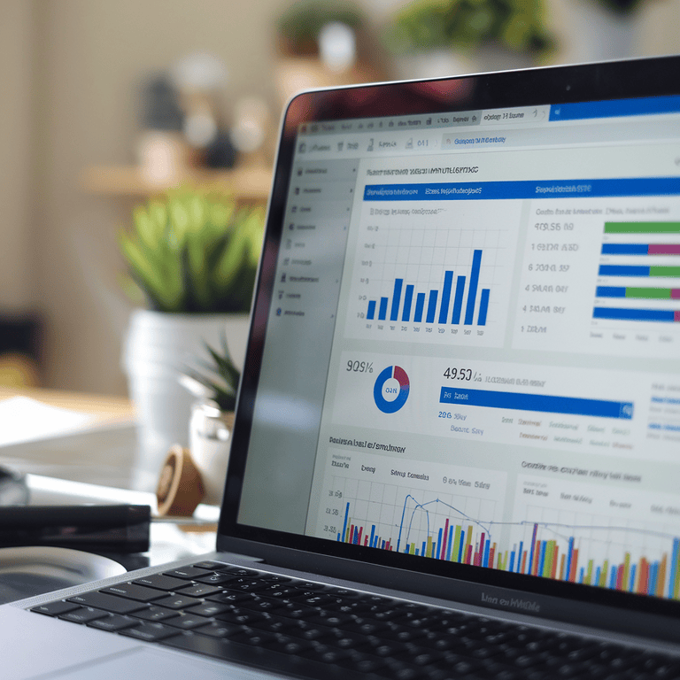 A laptop showing SEO metrics with positive growth, representing successful digital marketing strategies.