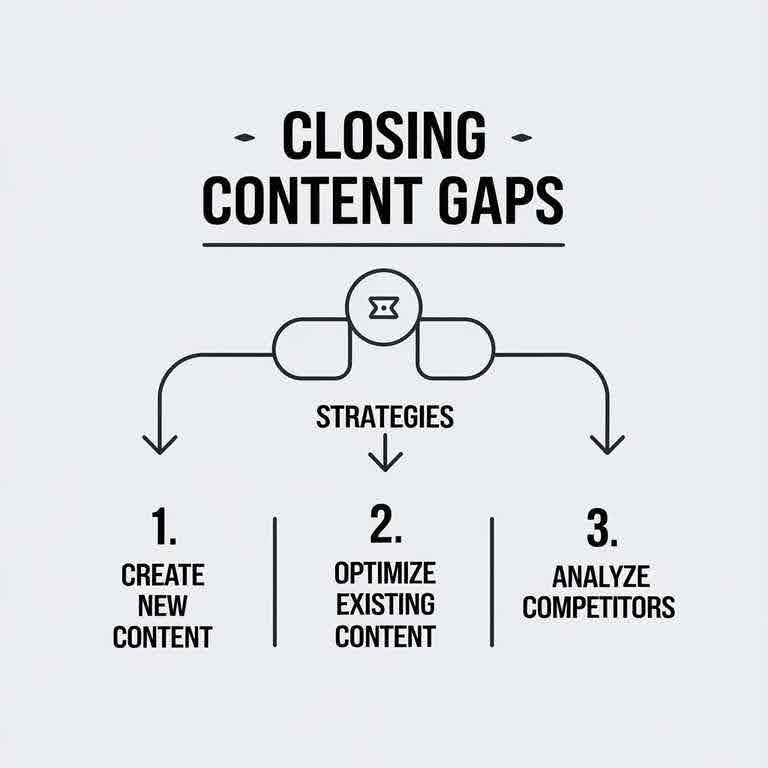 A flowchart illustrating the steps to close content gaps in a website’s strategy.