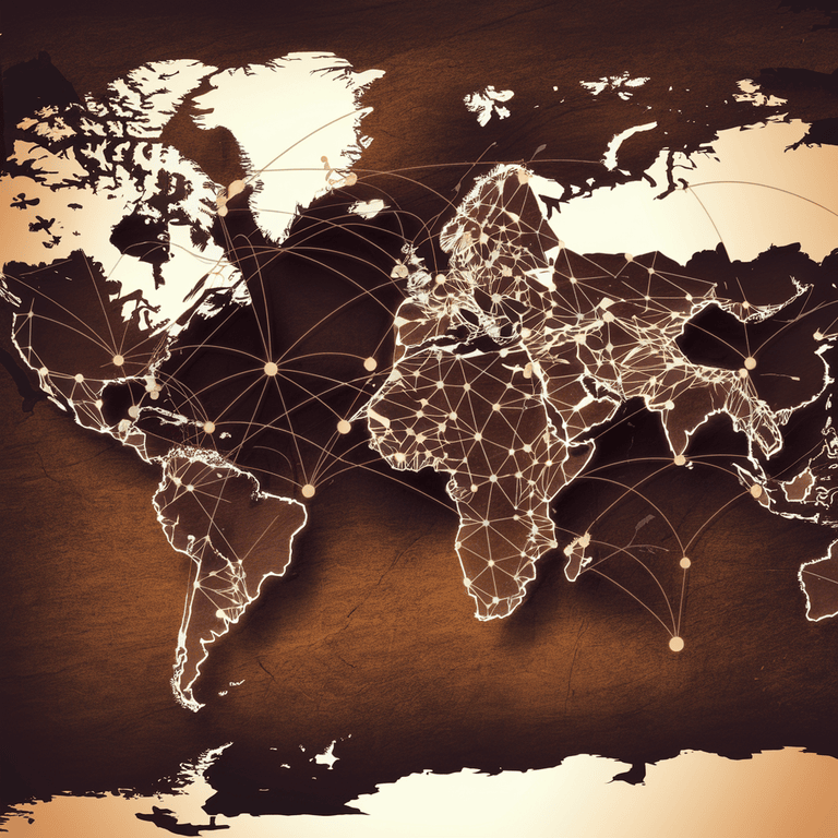 A global map with lines connecting various countries, symbolizing AI-driven localization and global communication.