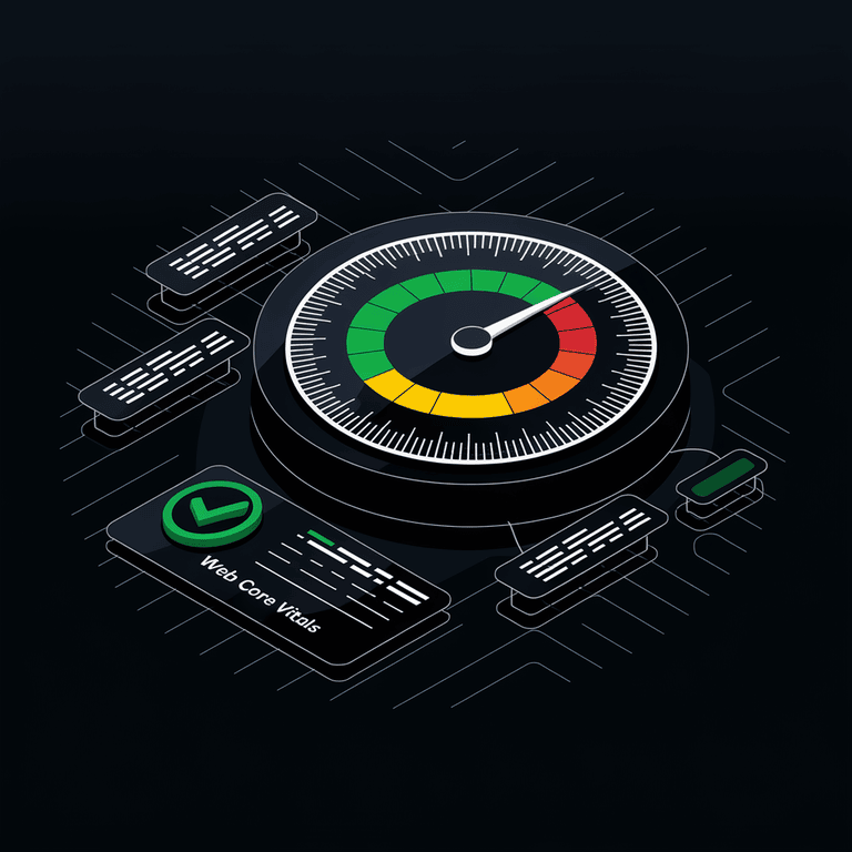 AI-powered dashboard analyzing Web Core Vitals metrics like LCP, FID, and CLS for website performance optimization.