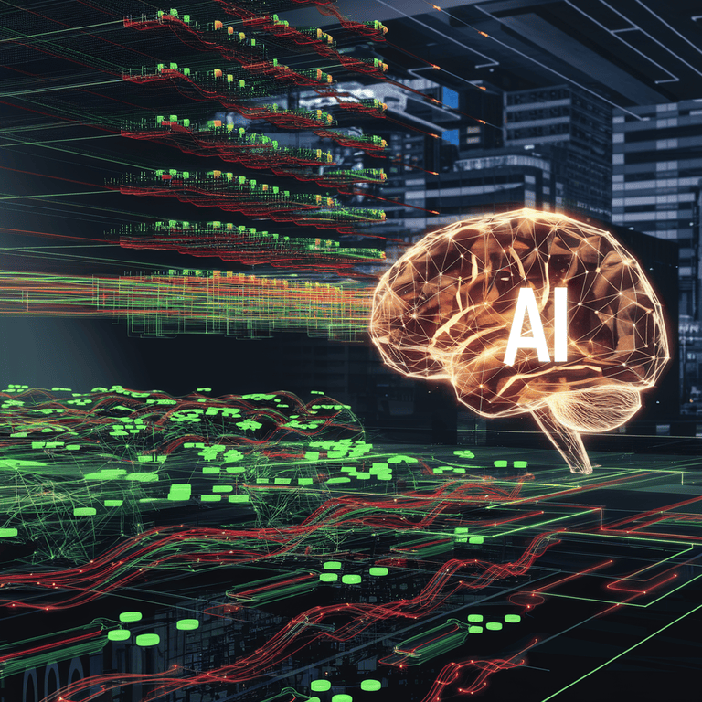 Futuristic AI technology analyzing competitor data with evolving graphs and digital analytics.