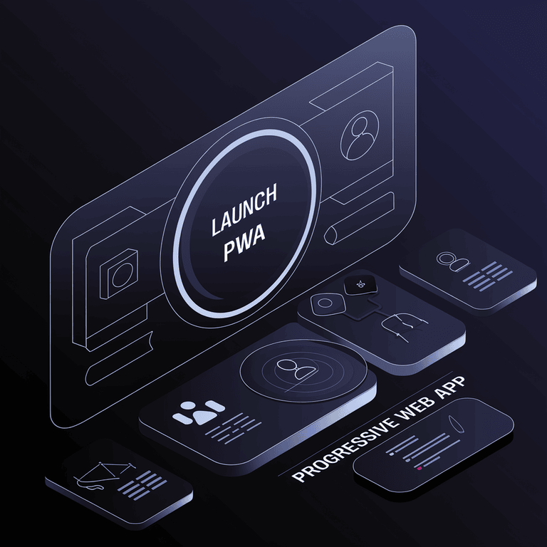 A Progressive Web App loading seamlessly across devices with performance analytics and AI optimization.