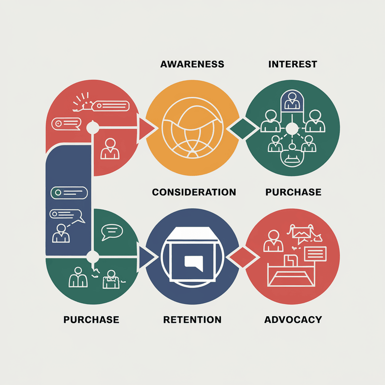 A visual representation of the customer journey and touchpoints in SEO attribution modeling.