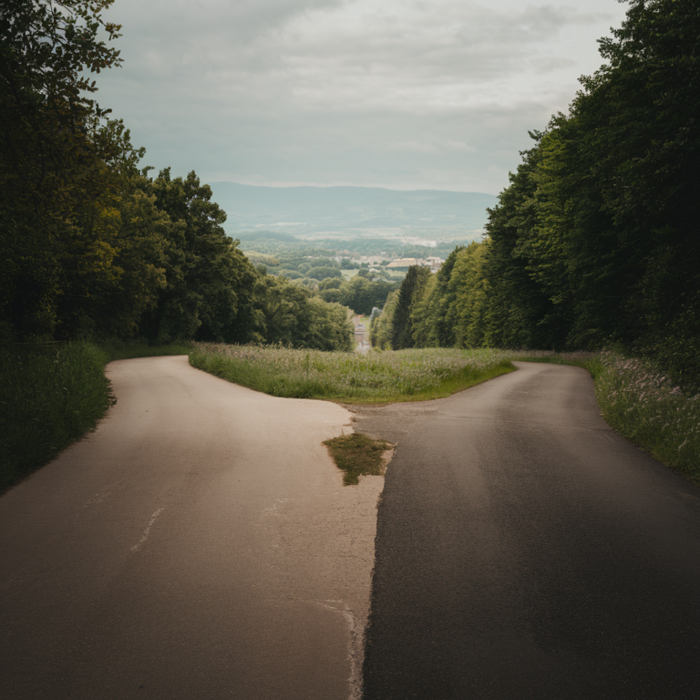 A fork in the road symbolizing future choices and next steps.