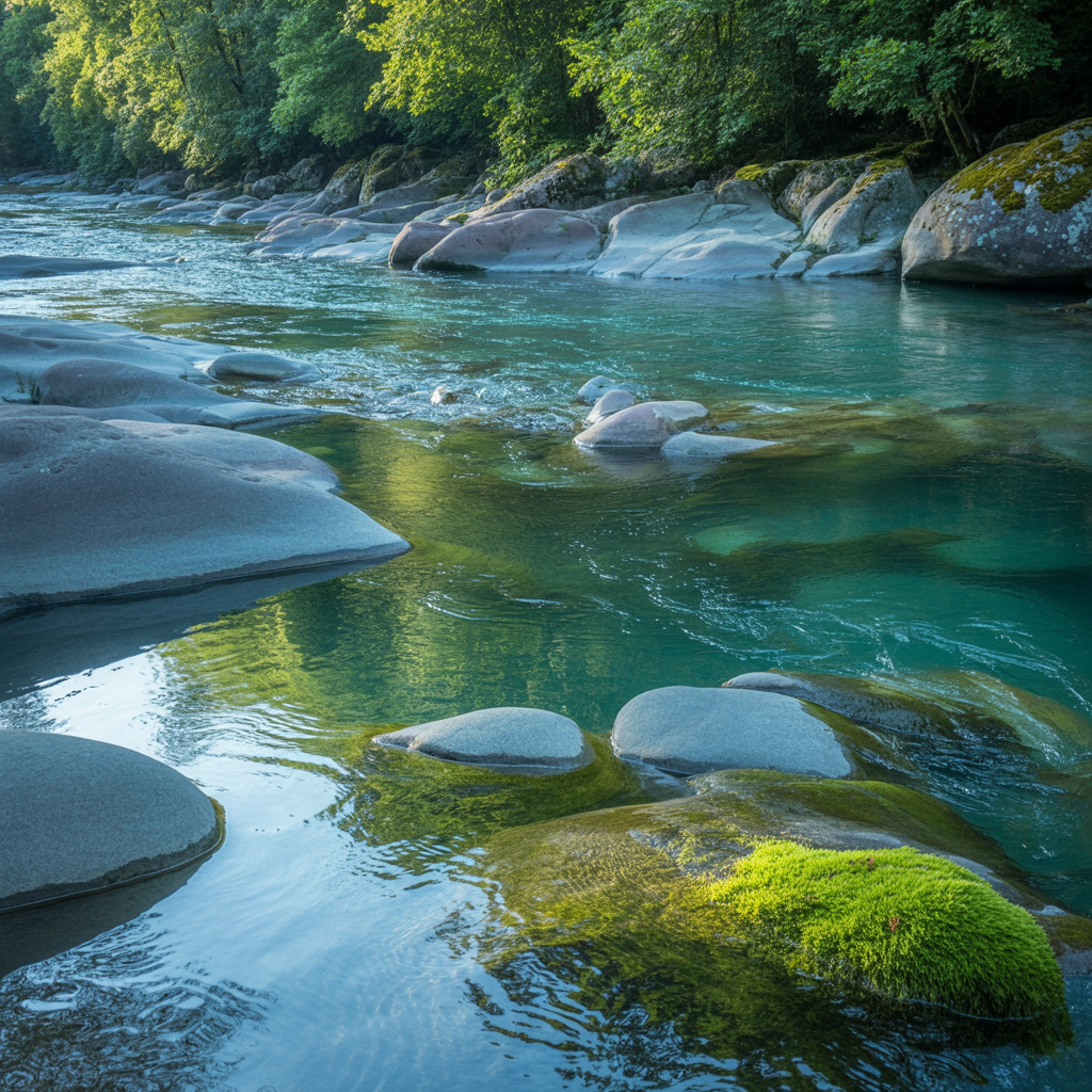 Smooth river flowing over rocks, representing continuous real-time movement