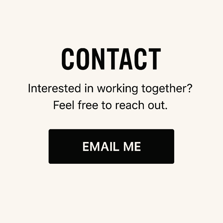 Contact section with centered text and black 'Email Me' button