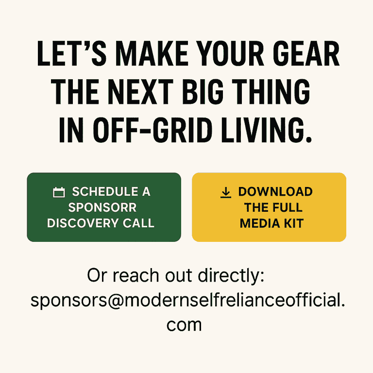 Large bold text encouraging gear sponsorship with two strong CTA buttons