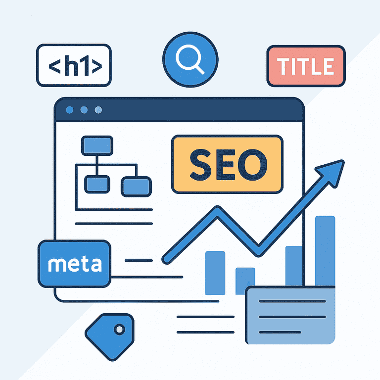 Illustration of content optimization with meta tags and site structure